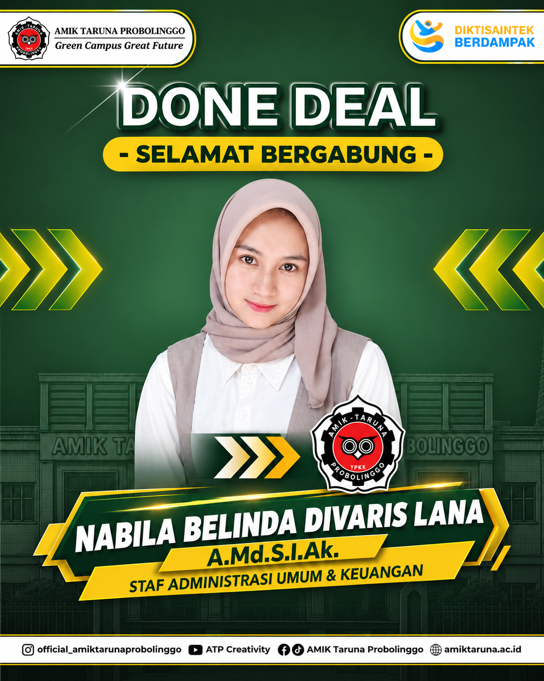 “Done Deal! Selamat Bergabung, Wajah Baru di Tim Administrasi AMIK Taruna” 🎉💚